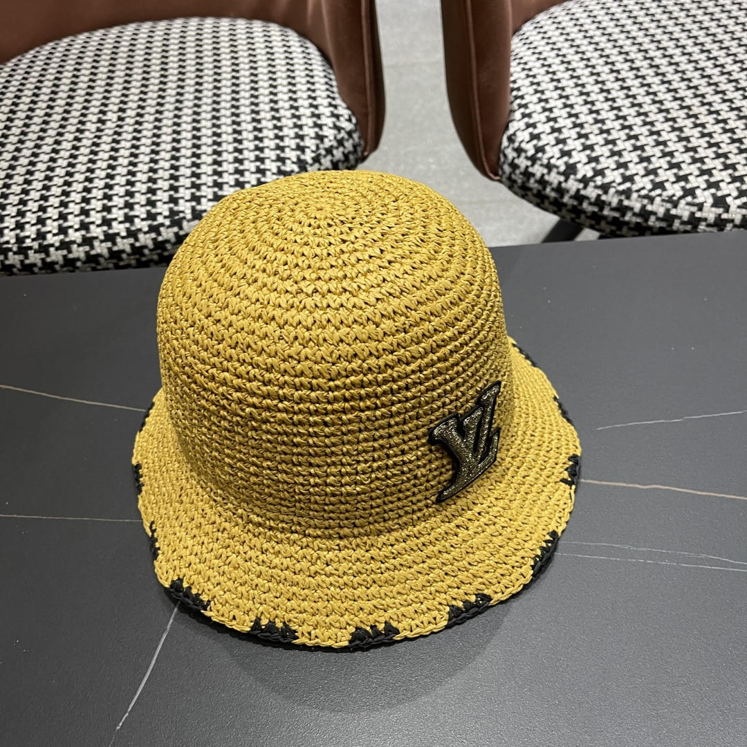  lv路易威登 新款渔夫帽子女出游甜美百搭防晒流苏镂空遮阳草帽潮