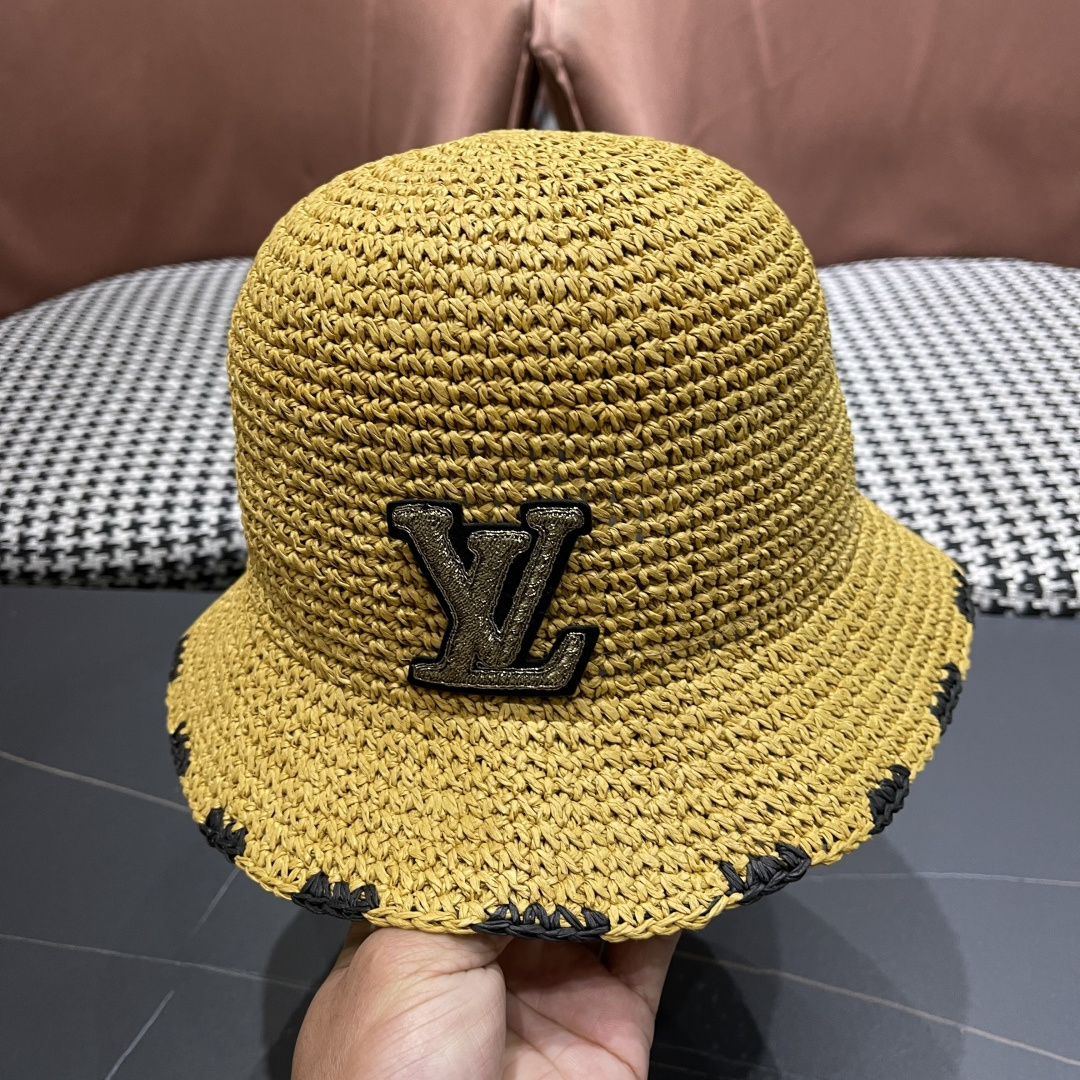  lv路易威登 新款渔夫帽子女出游甜美百搭防晒流苏镂空遮阳草帽潮