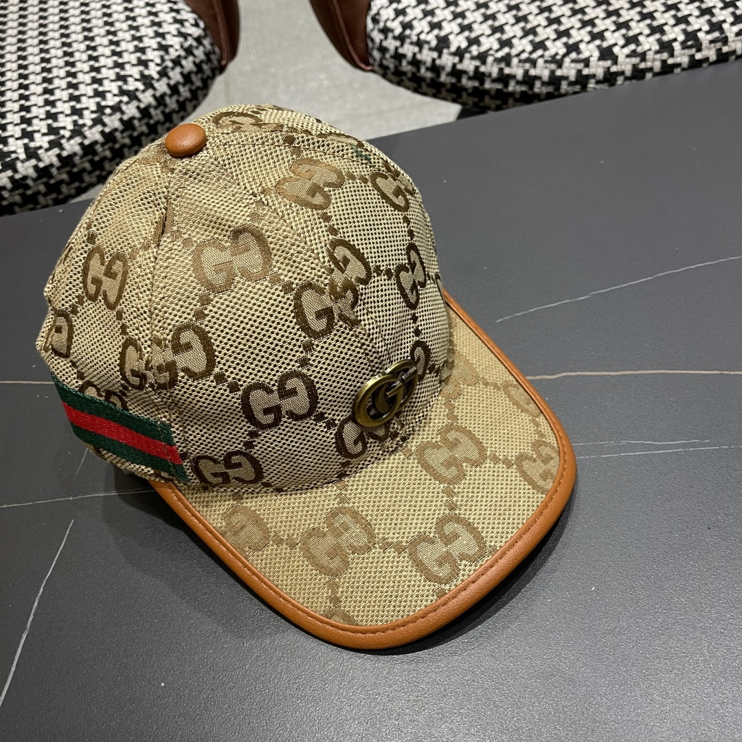  Gucci古奇新款原单棒球帽， 大双G，专柜11开模订制，原版帆布面料+头层牛皮，基础头围56，贴片可