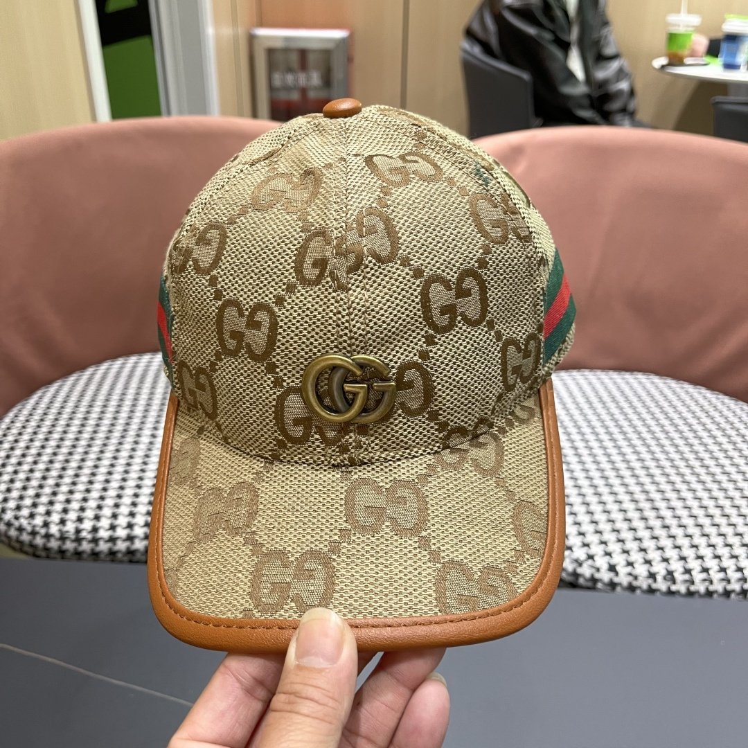  Gucci古奇新款原单棒球帽， 大双G，专柜11开模订制，原版帆布面料+头层牛皮，基础头围56，贴片可