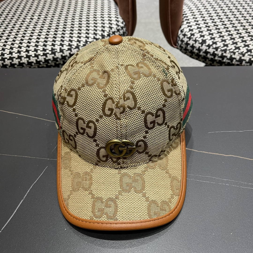  Gucci古奇新款原单棒球帽， 大双G，专柜11开模订制，原版帆布面料+头层牛皮，基础头围56，贴片可