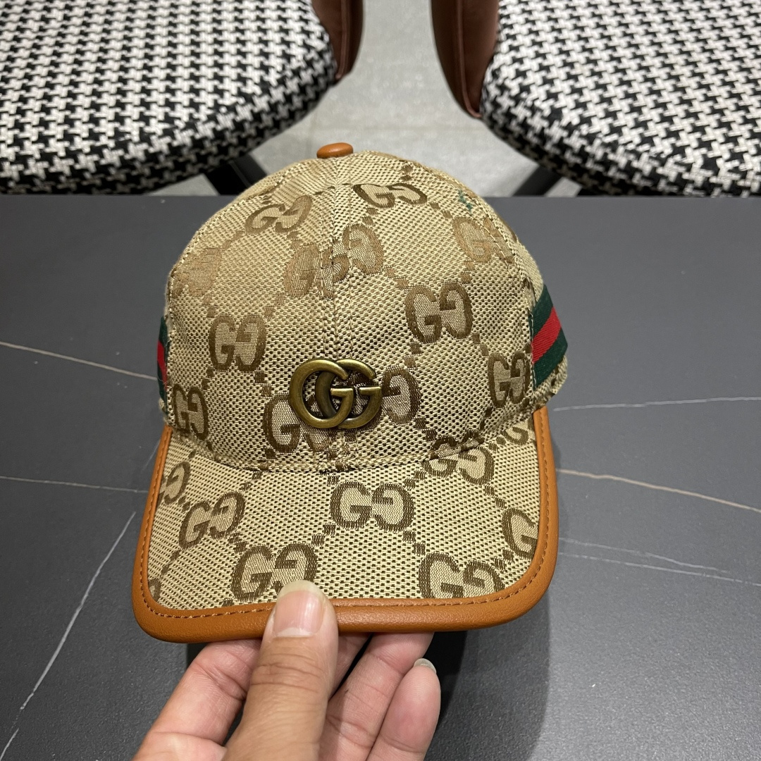  Gucci古奇新款原单棒球帽， 大双G，专柜11开模订制，原版帆布面料+头层牛皮，基础头围56，贴片可