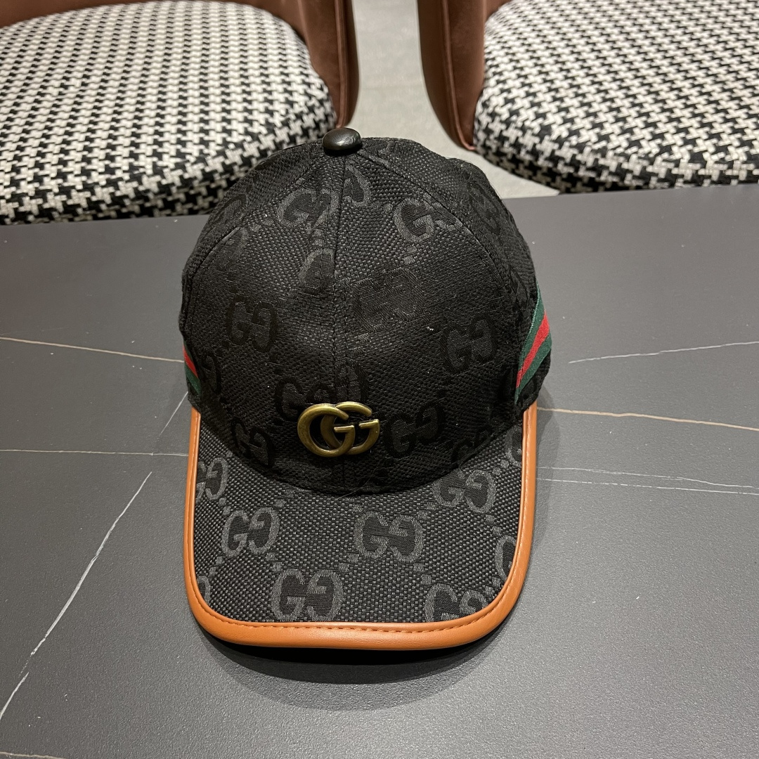  Gucci古奇新款原单棒球帽， 大双G，专柜11开模订制，原版帆布面料+头层牛皮，基础头围56，贴片可