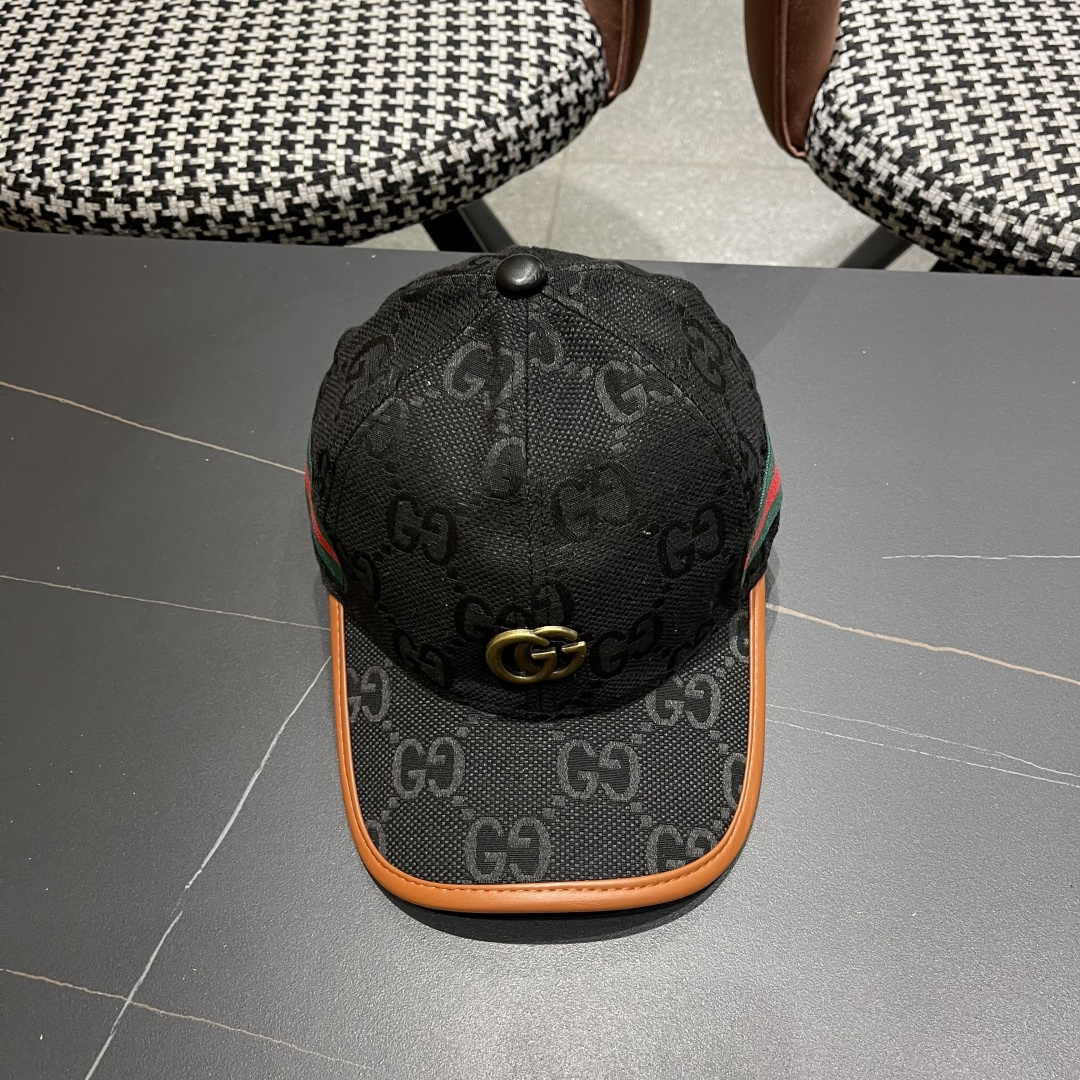  Gucci古奇新款原单棒球帽， 大双G，专柜11开模订制，原版帆布面料+头层牛皮，基础头围56，贴片可