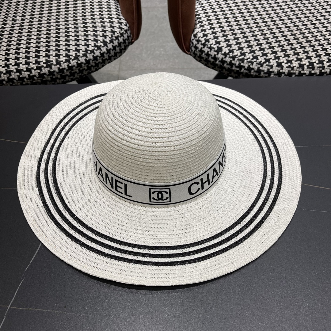 【CHANEL香奈儿】2025新款草编大檐拼色织带款编织草帽，优雅大方的一款