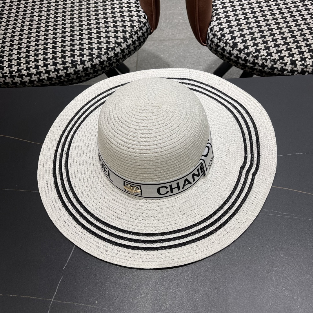 【CHANEL香奈儿】2025新款草编大檐拼色织带款编织草帽，优雅大方的一款