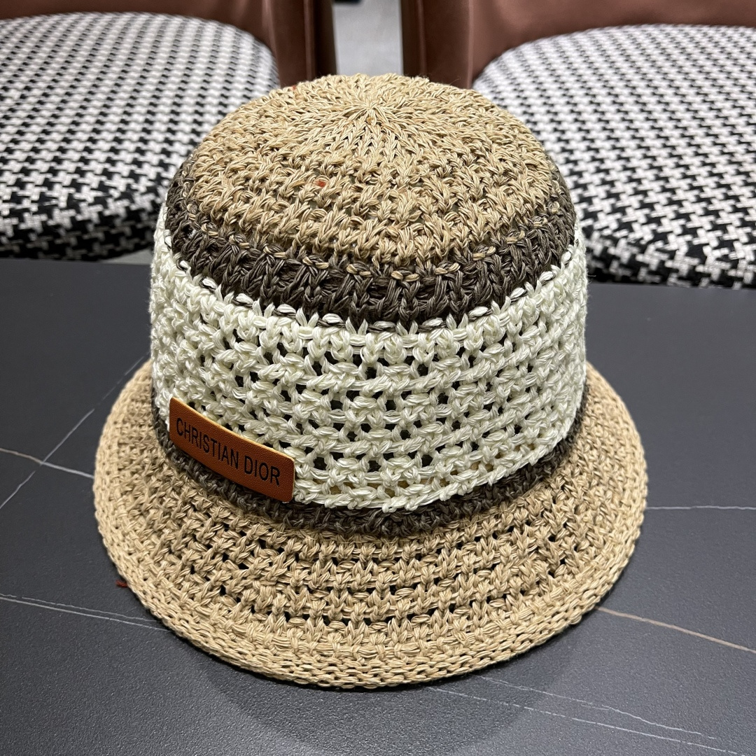 Dior迪奥遮阳草帽子女夏季草编镂空透气盆帽素颜百搭显脸小遮脸水桶渔夫帽