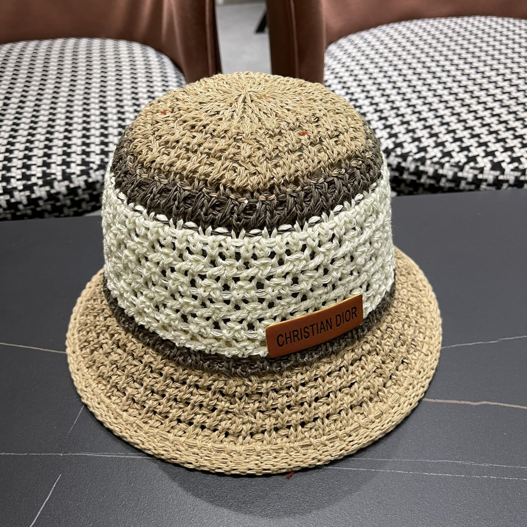 Dior迪奥遮阳草帽子女夏季草编镂空透气盆帽素颜百搭显脸小遮脸水桶渔夫帽