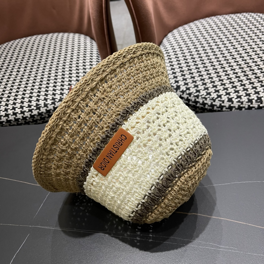 Dior迪奥遮阳草帽子女夏季草编镂空透气盆帽素颜百搭显脸小遮脸水桶渔夫帽