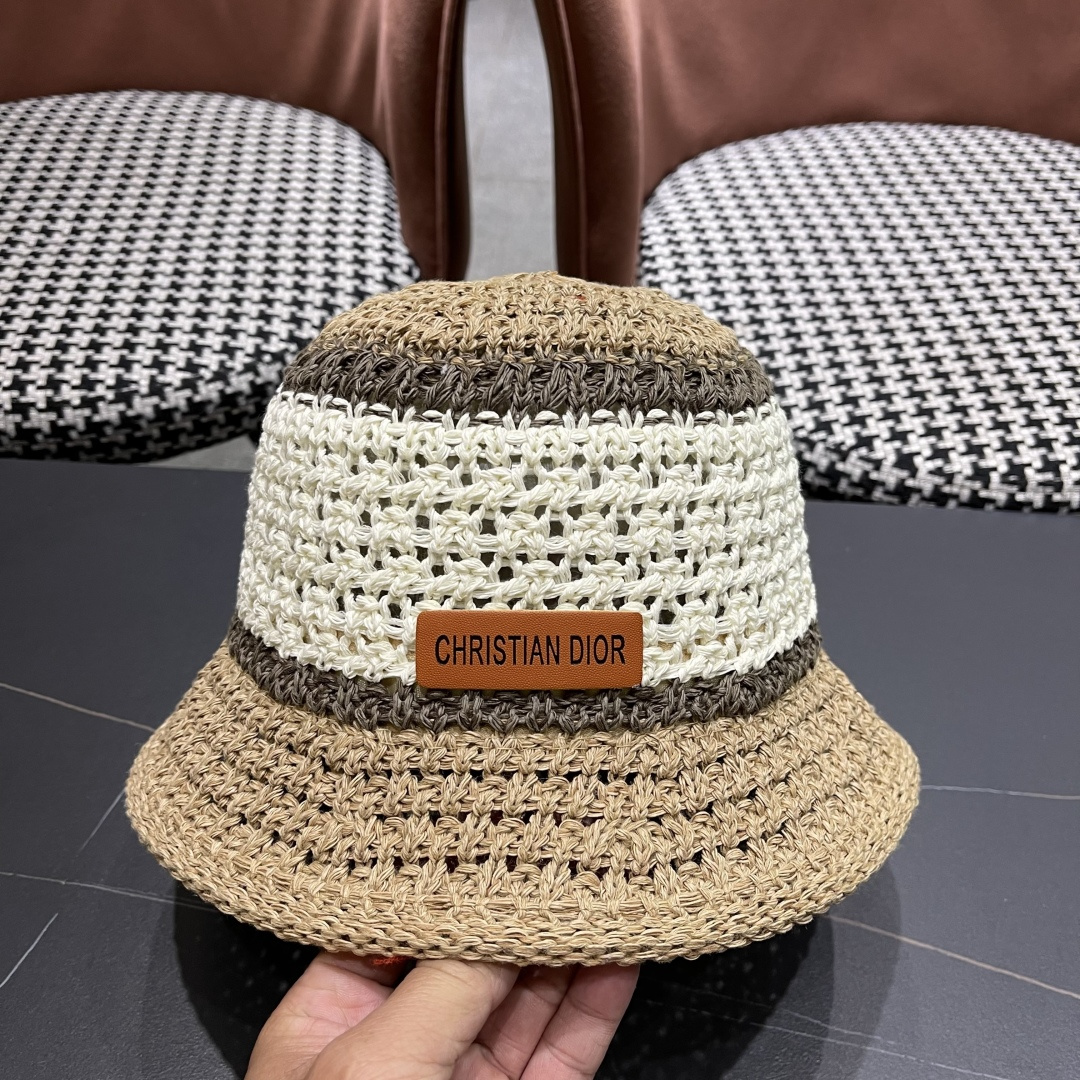 Dior迪奥遮阳草帽子女夏季草编镂空透气盆帽素颜百搭显脸小遮脸水桶渔夫帽