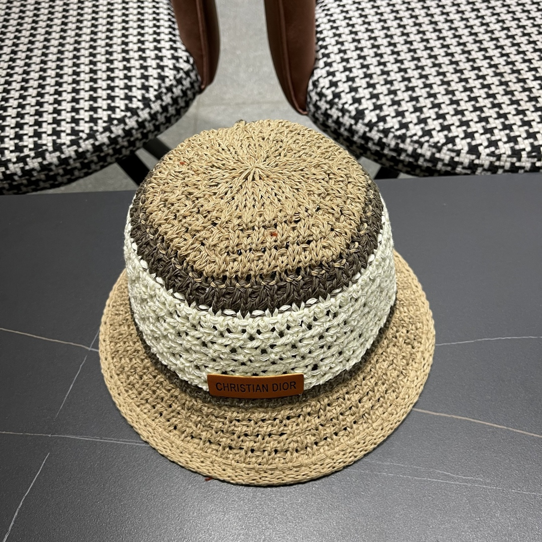 Dior迪奥遮阳草帽子女夏季草编镂空透气盆帽素颜百搭显脸小遮脸水桶渔夫帽