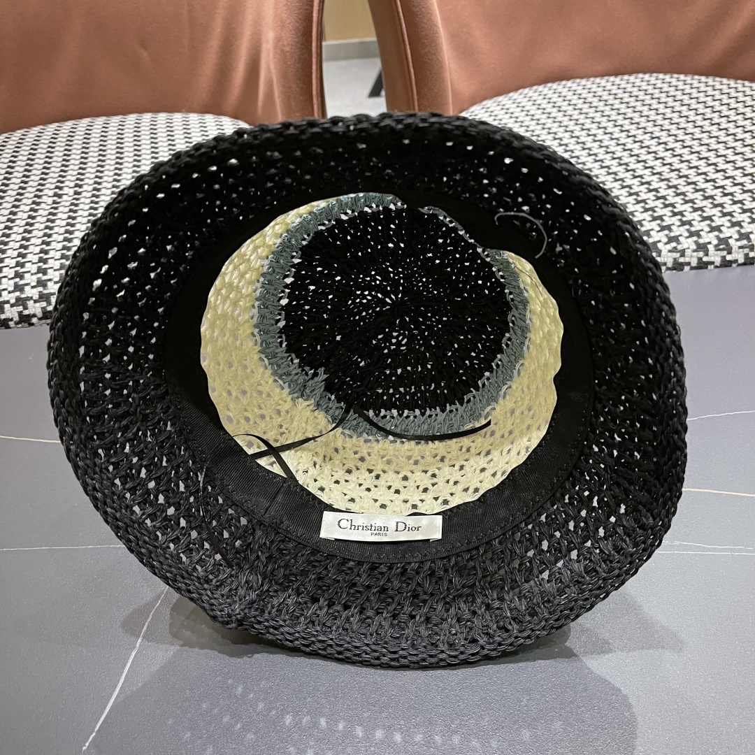 Dior迪奥遮阳草帽子女夏季草编镂空透气盆帽素颜百搭显脸小遮脸水桶渔夫帽