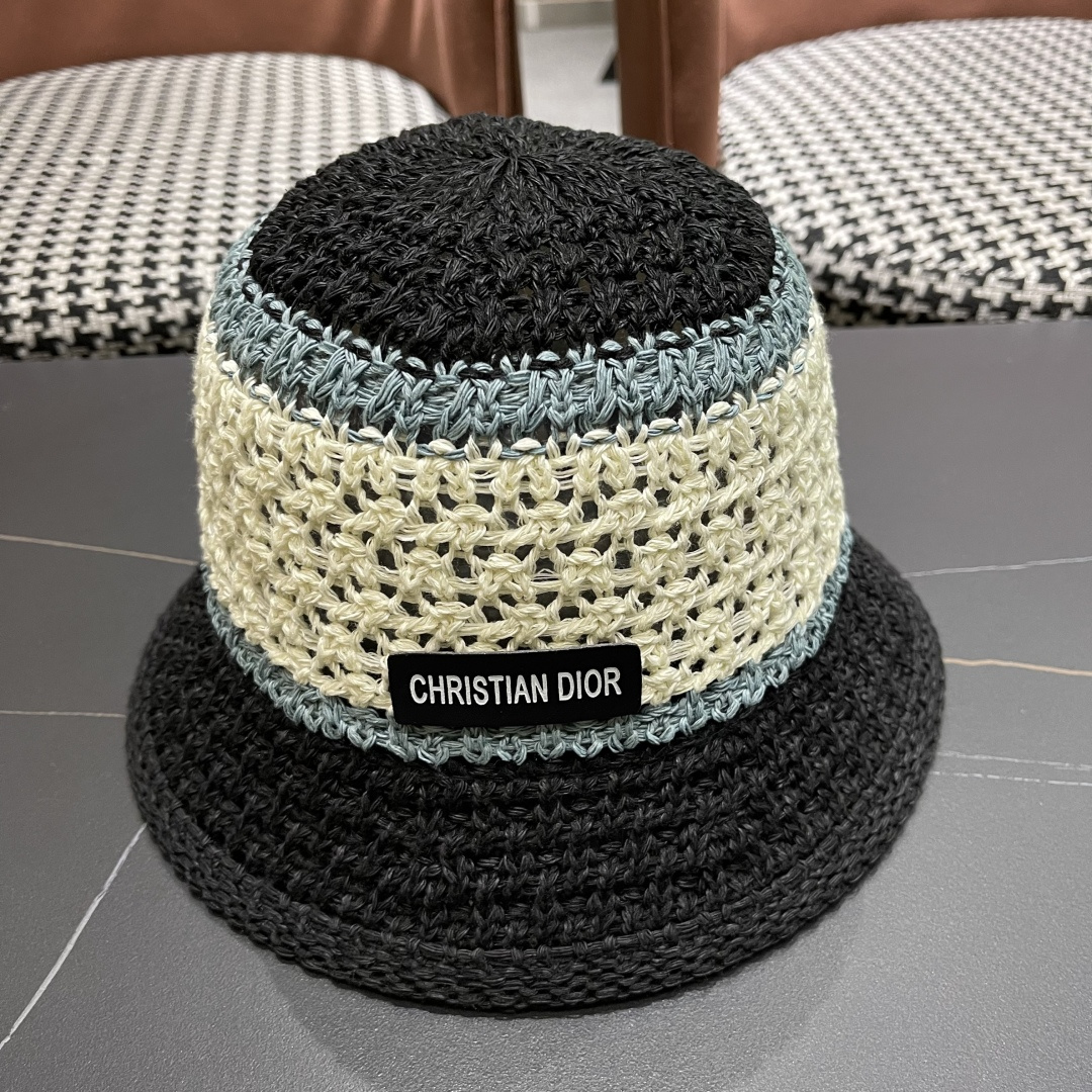 Dior迪奥遮阳草帽子女夏季草编镂空透气盆帽素颜百搭显脸小遮脸水桶渔夫帽