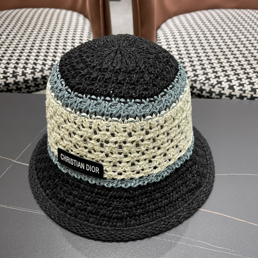 Dior迪奥遮阳草帽子女夏季草编镂空透气盆帽素颜百搭显脸小遮脸水桶渔夫帽