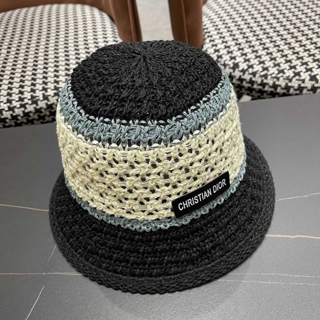 Dior迪奥遮阳草帽子女夏季草编镂空透气盆帽素颜百搭显脸小遮脸水桶渔夫帽