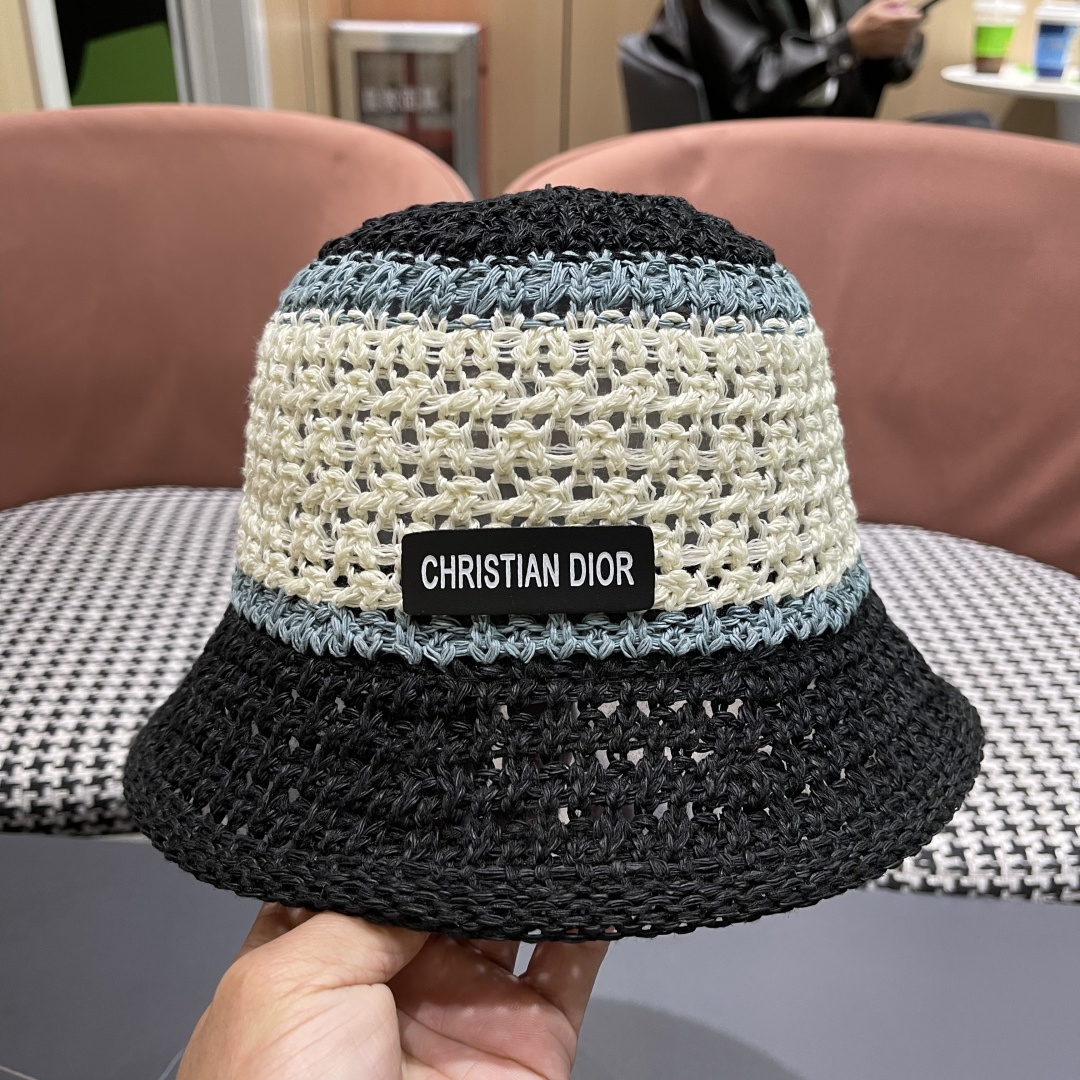 Dior迪奥遮阳草帽子女夏季草编镂空透气盆帽素颜百搭显脸小遮脸水桶渔夫帽