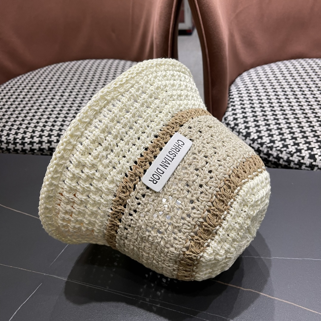 Dior迪奥遮阳草帽子女夏季草编镂空透气盆帽素颜百搭显脸小遮脸水桶渔夫帽