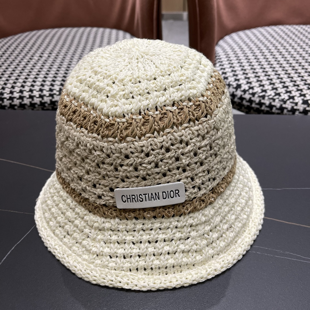 Dior迪奥遮阳草帽子女夏季草编镂空透气盆帽素颜百搭显脸小遮脸水桶渔夫帽