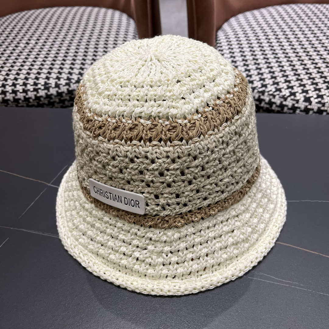 Dior迪奥遮阳草帽子女夏季草编镂空透气盆帽素颜百搭显脸小遮脸水桶渔夫帽