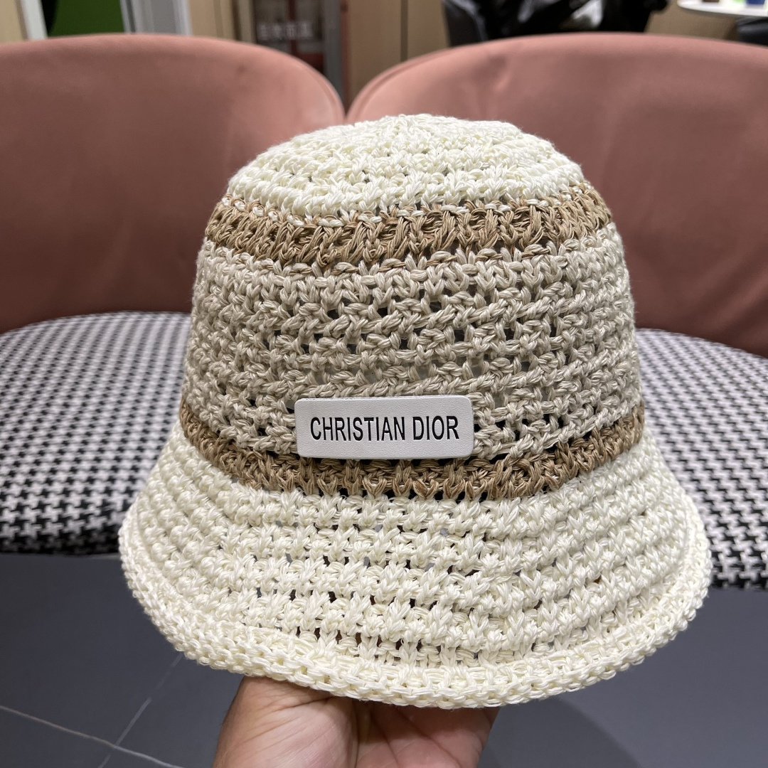 Dior迪奥遮阳草帽子女夏季草编镂空透气盆帽素颜百搭显脸小遮脸水桶渔夫帽
