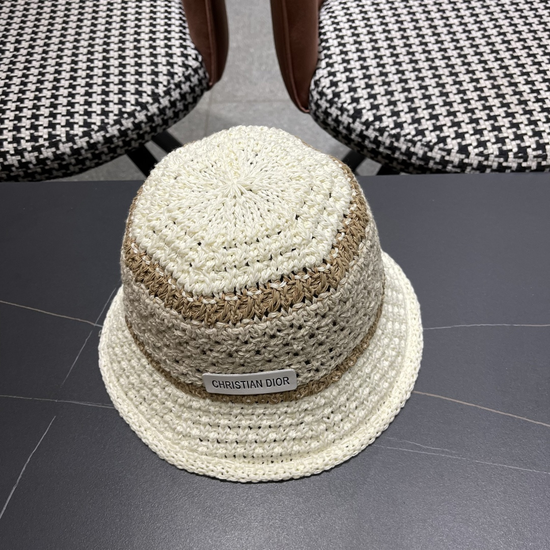 Dior迪奥遮阳草帽子女夏季草编镂空透气盆帽素颜百搭显脸小遮脸水桶渔夫帽