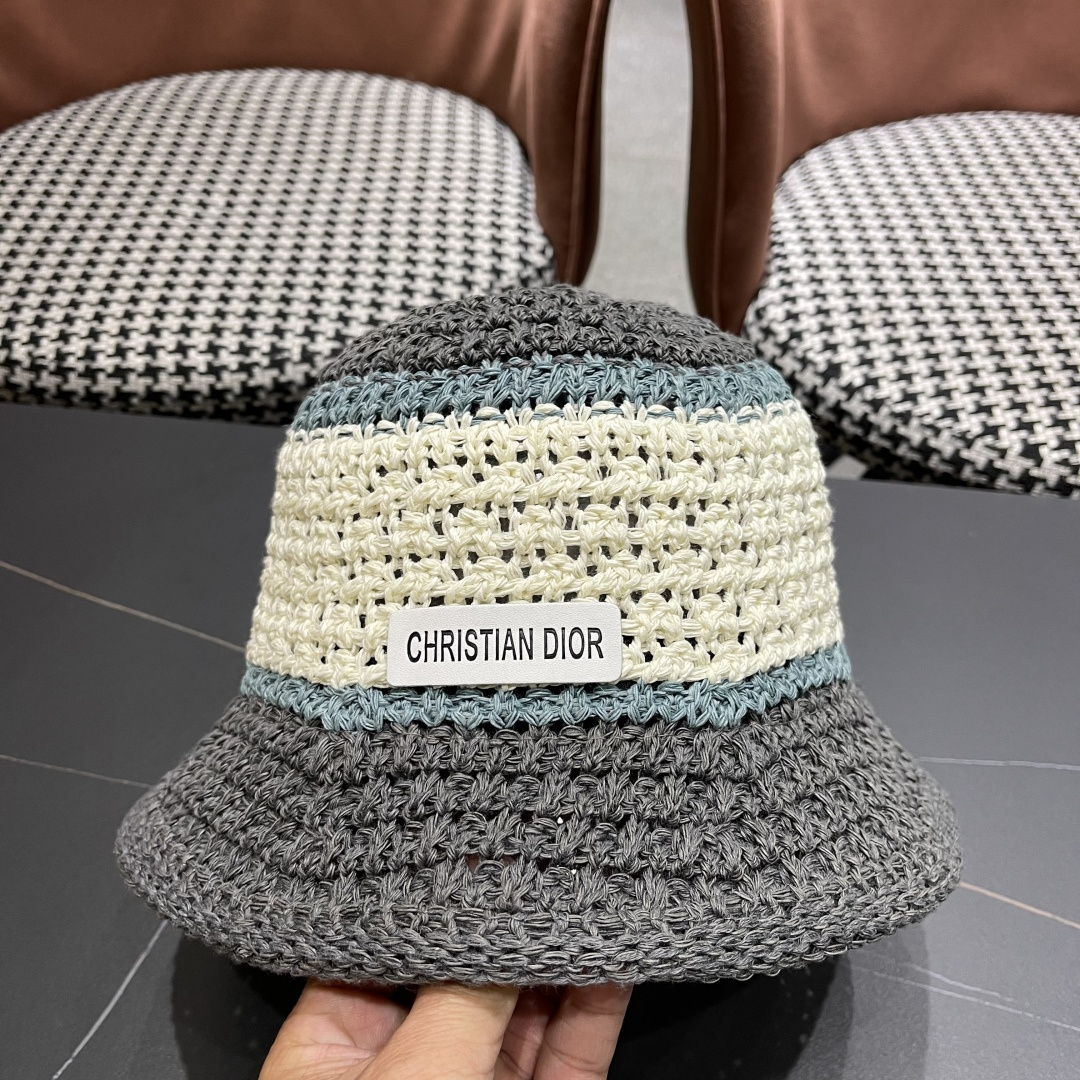 Dior迪奥遮阳草帽子女夏季草编镂空透气盆帽素颜百搭显脸小遮脸水桶渔夫帽