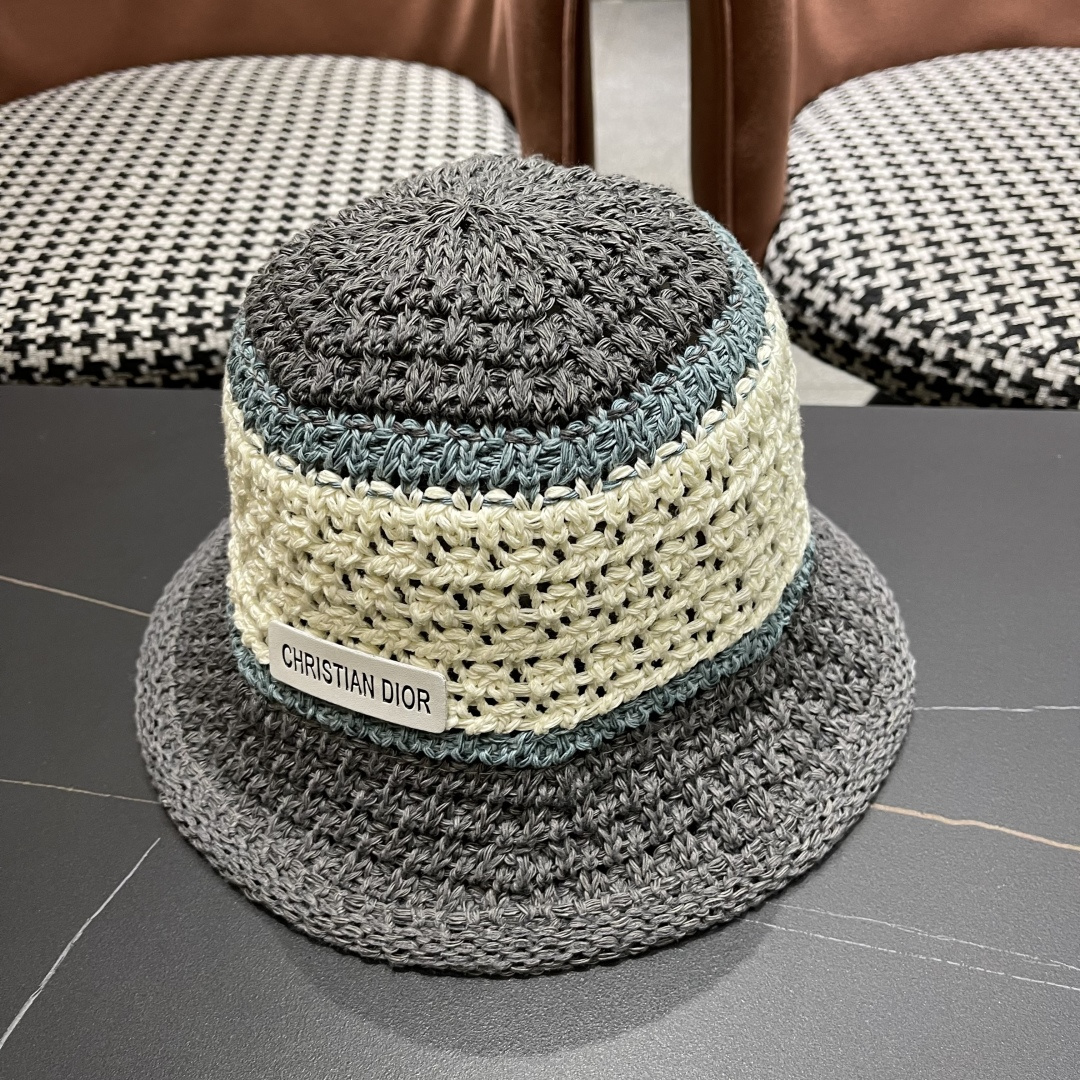 Dior迪奥遮阳草帽子女夏季草编镂空透气盆帽素颜百搭显脸小遮脸水桶渔夫帽