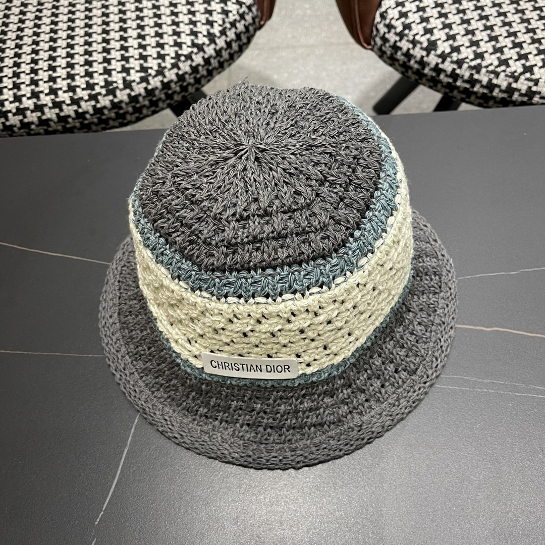 Dior迪奥遮阳草帽子女夏季草编镂空透气盆帽素颜百搭显脸小遮脸水桶渔夫帽