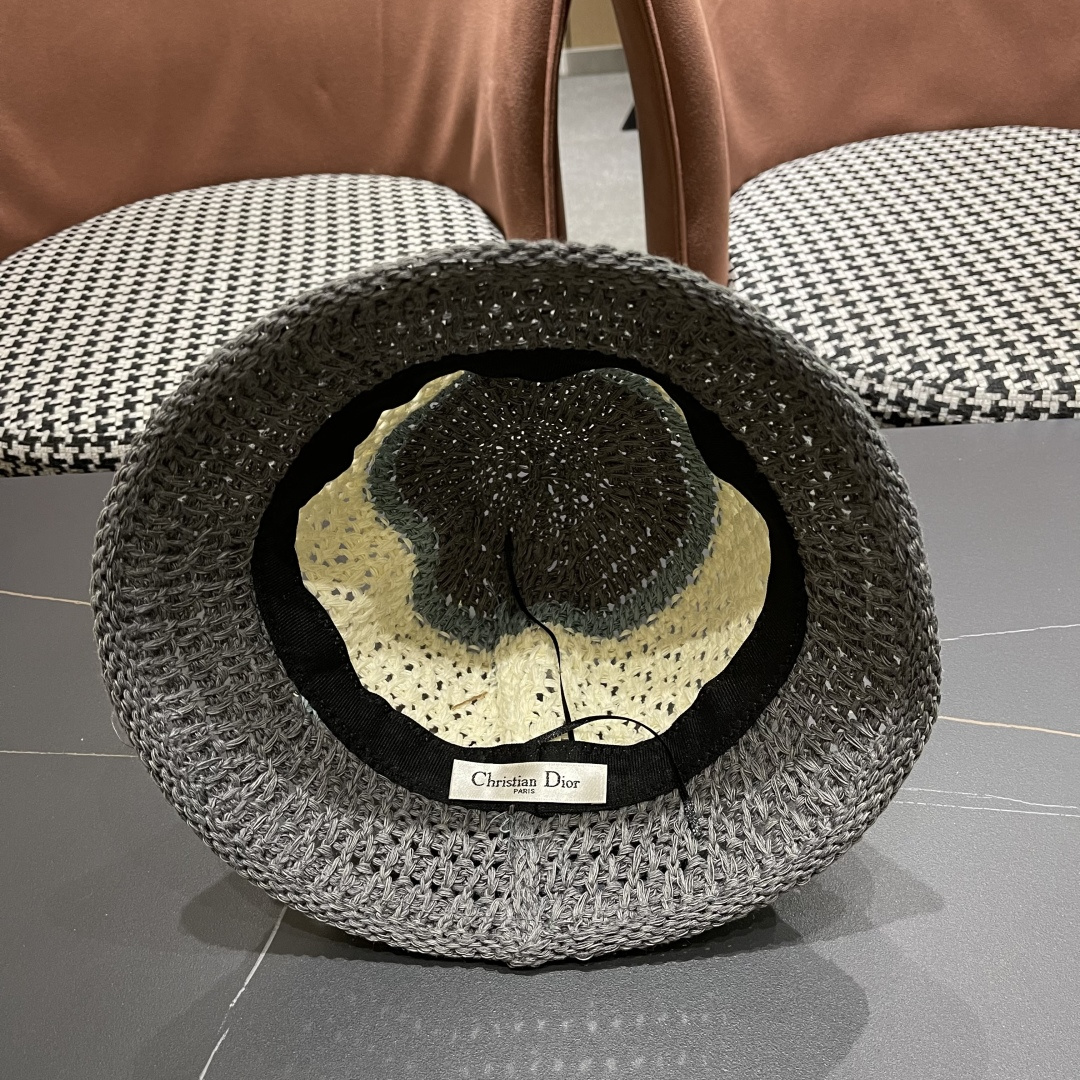 Dior迪奥遮阳草帽子女夏季草编镂空透气盆帽素颜百搭显脸小遮脸水桶渔夫帽