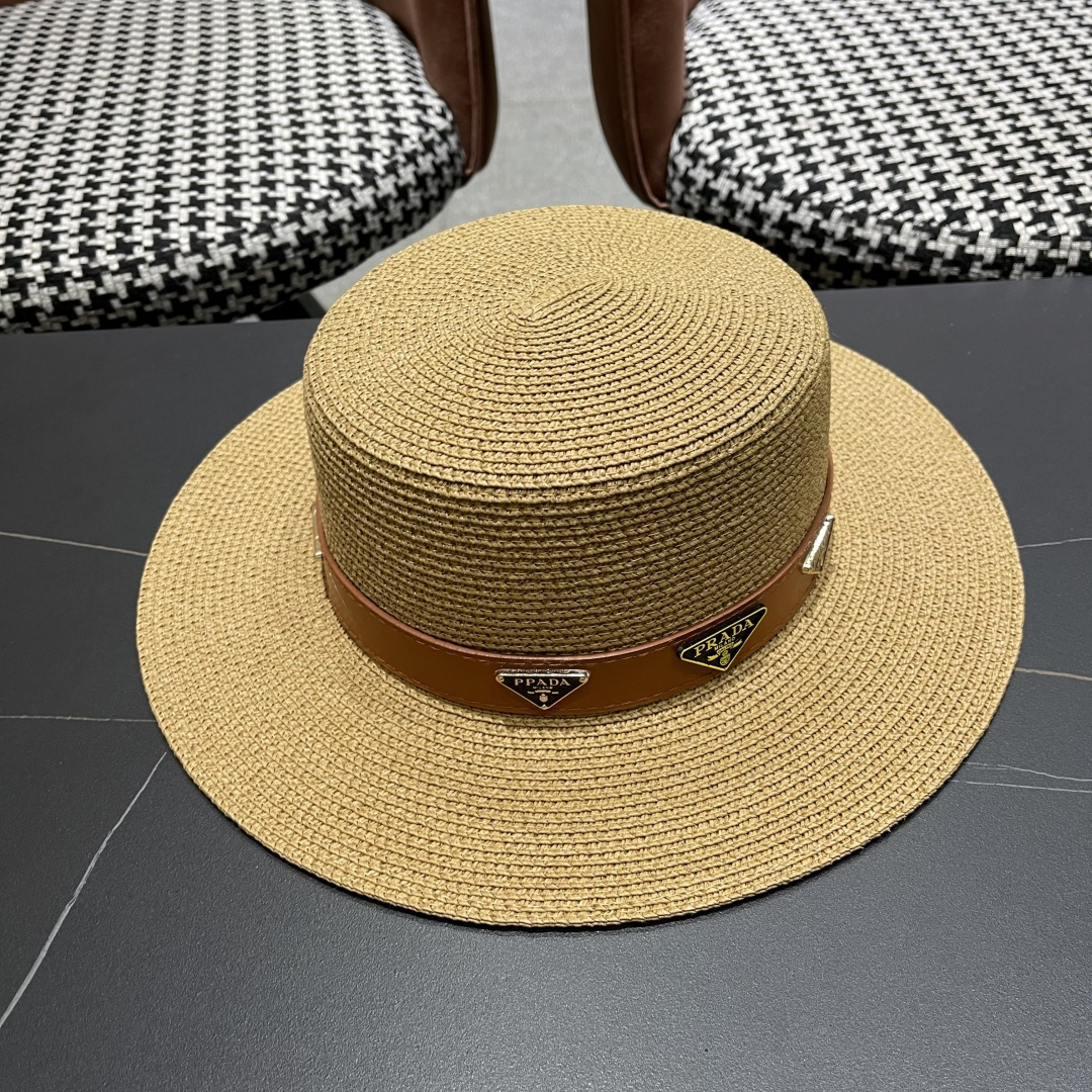  PRADA普拉达】2025新款平顶草帽，出街必备超好搭配，赶紧入手！