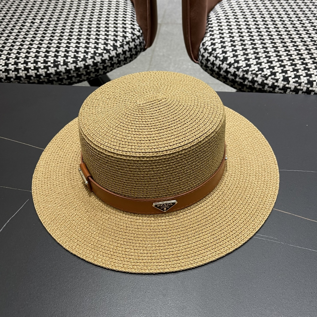  PRADA普拉达】2025新款平顶草帽，出街必备超好搭配，赶紧入手！