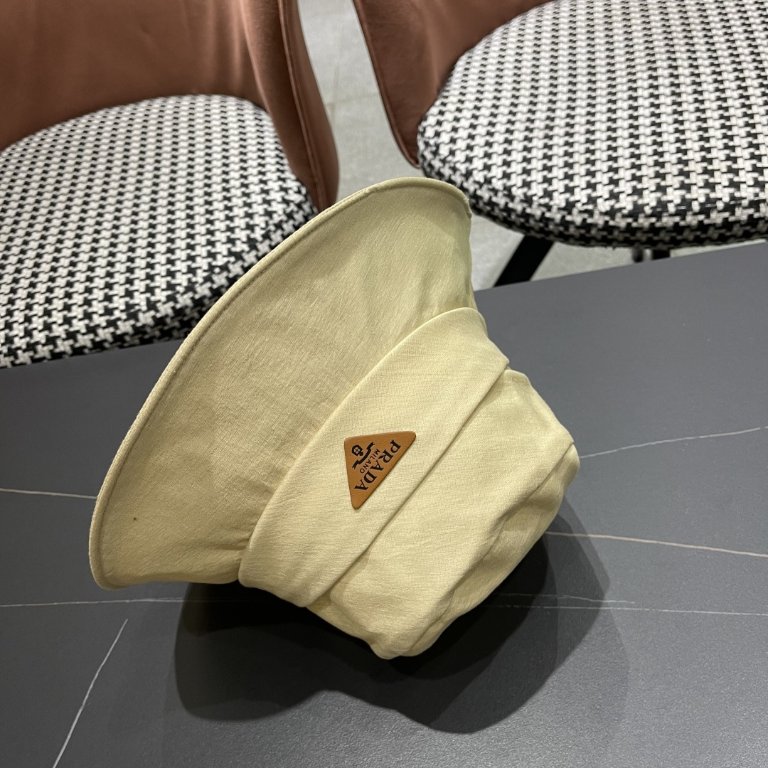 PRADA普拉达韩版2025新款纯色蝴蝶结渔夫帽子女春季时尚百搭防紫外线日系盆帽