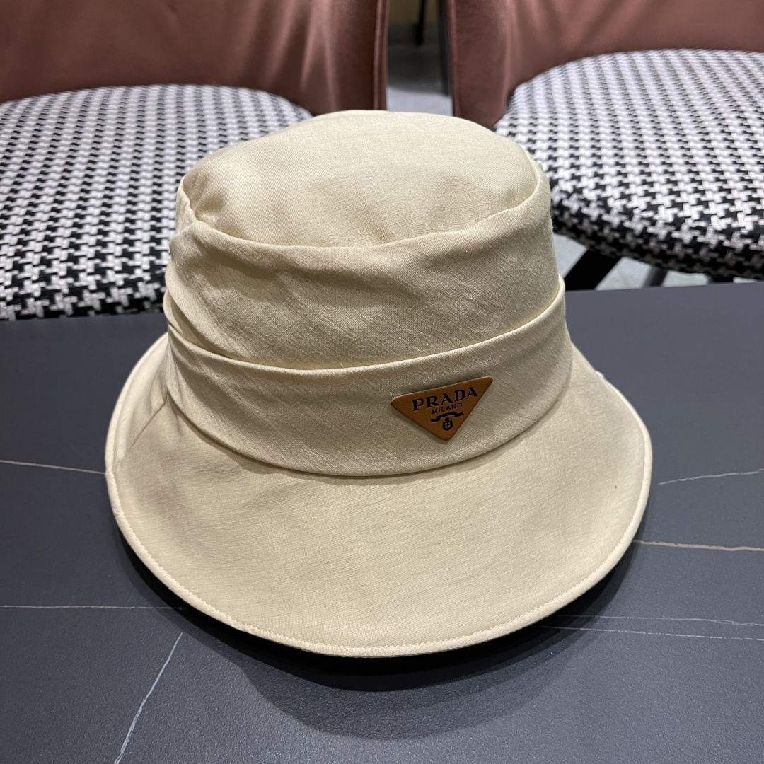 PRADA普拉达韩版2025新款纯色蝴蝶结渔夫帽子女春季时尚百搭防紫外线日系盆帽