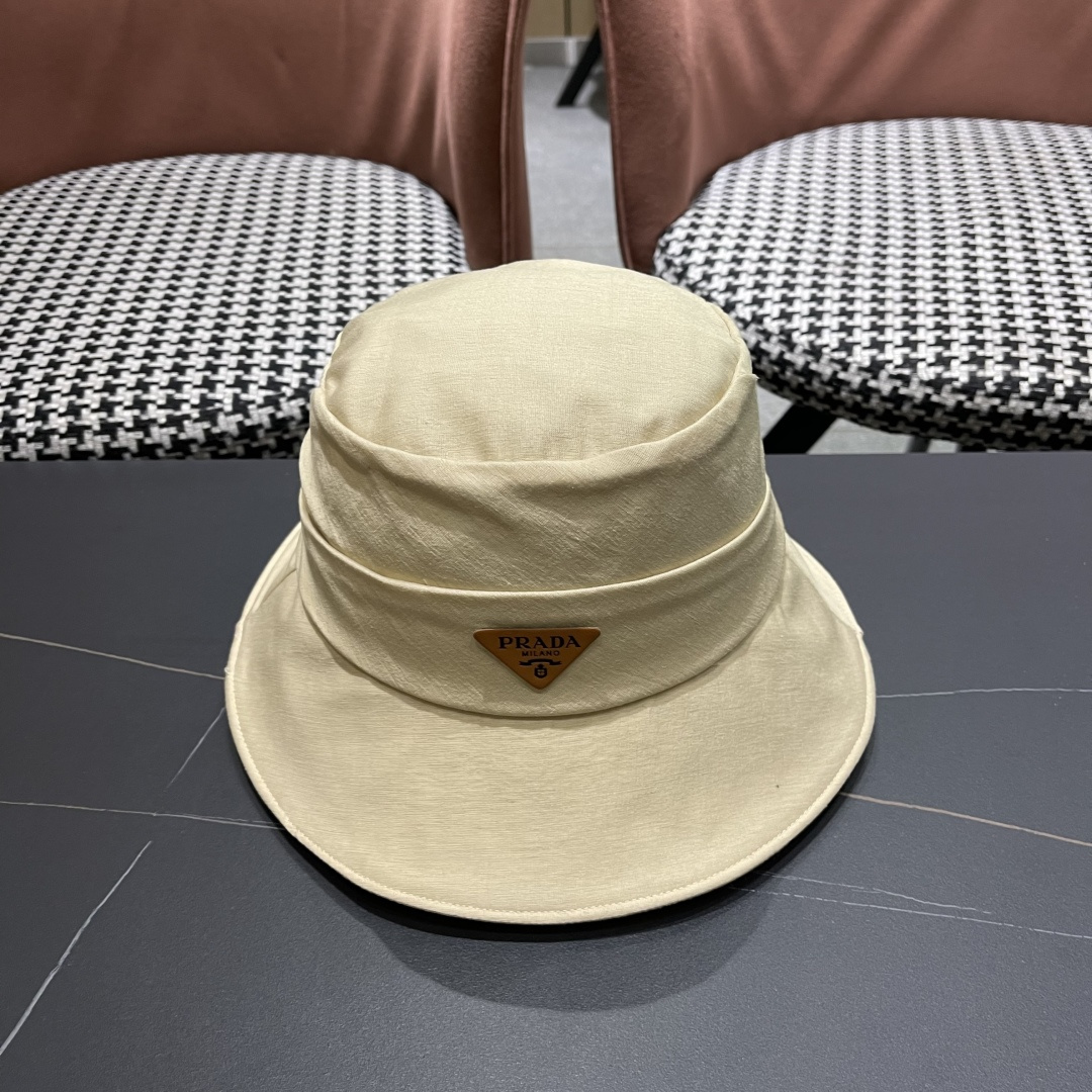PRADA普拉达韩版2025新款纯色蝴蝶结渔夫帽子女春季时尚百搭防紫外线日系盆帽