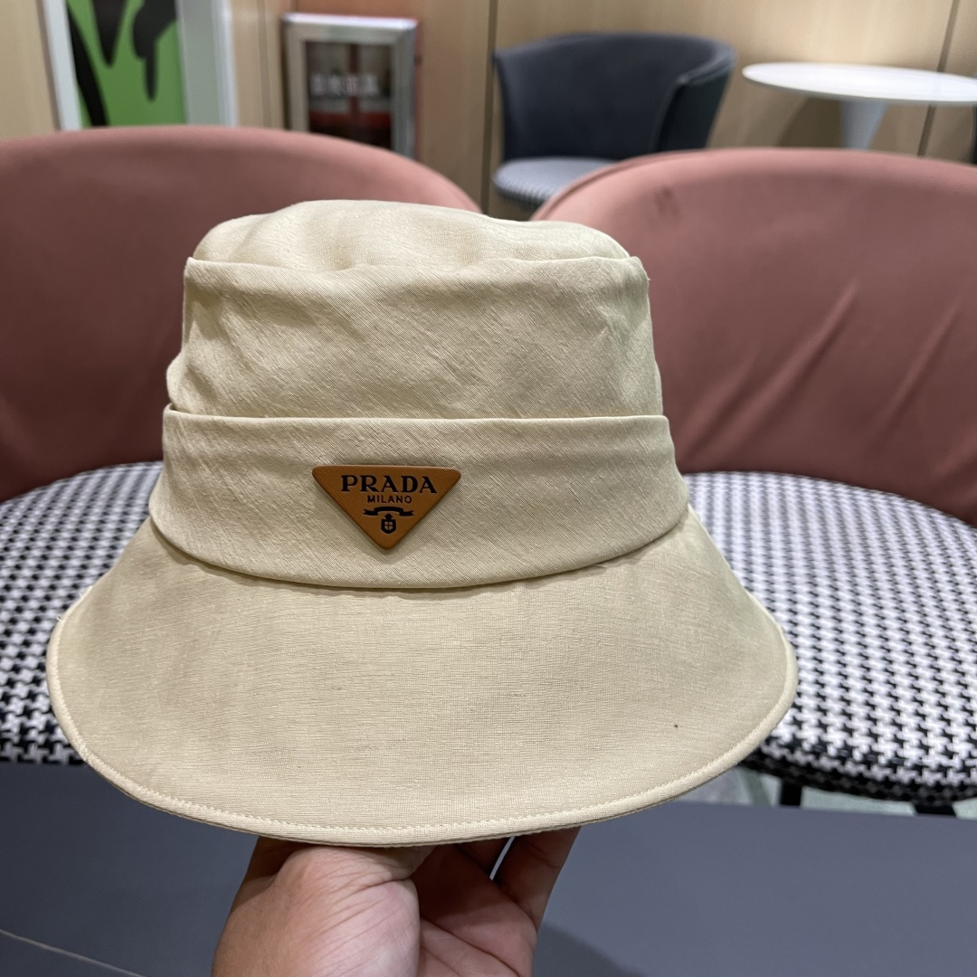 PRADA普拉达韩版2025新款纯色蝴蝶结渔夫帽子女春季时尚百搭防紫外线日系盆帽