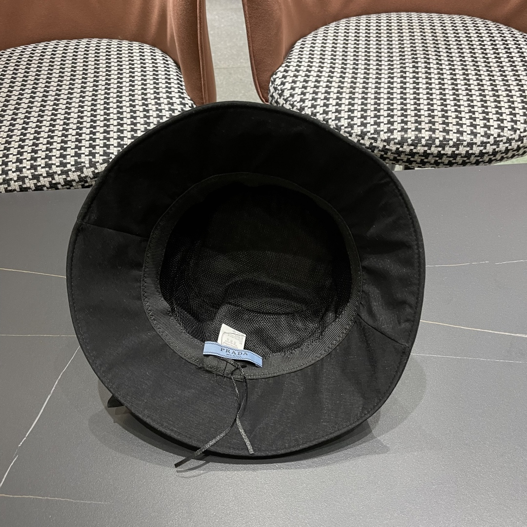 PRADA普拉达韩版2025新款纯色蝴蝶结渔夫帽子女春季时尚百搭防紫外线日系盆帽