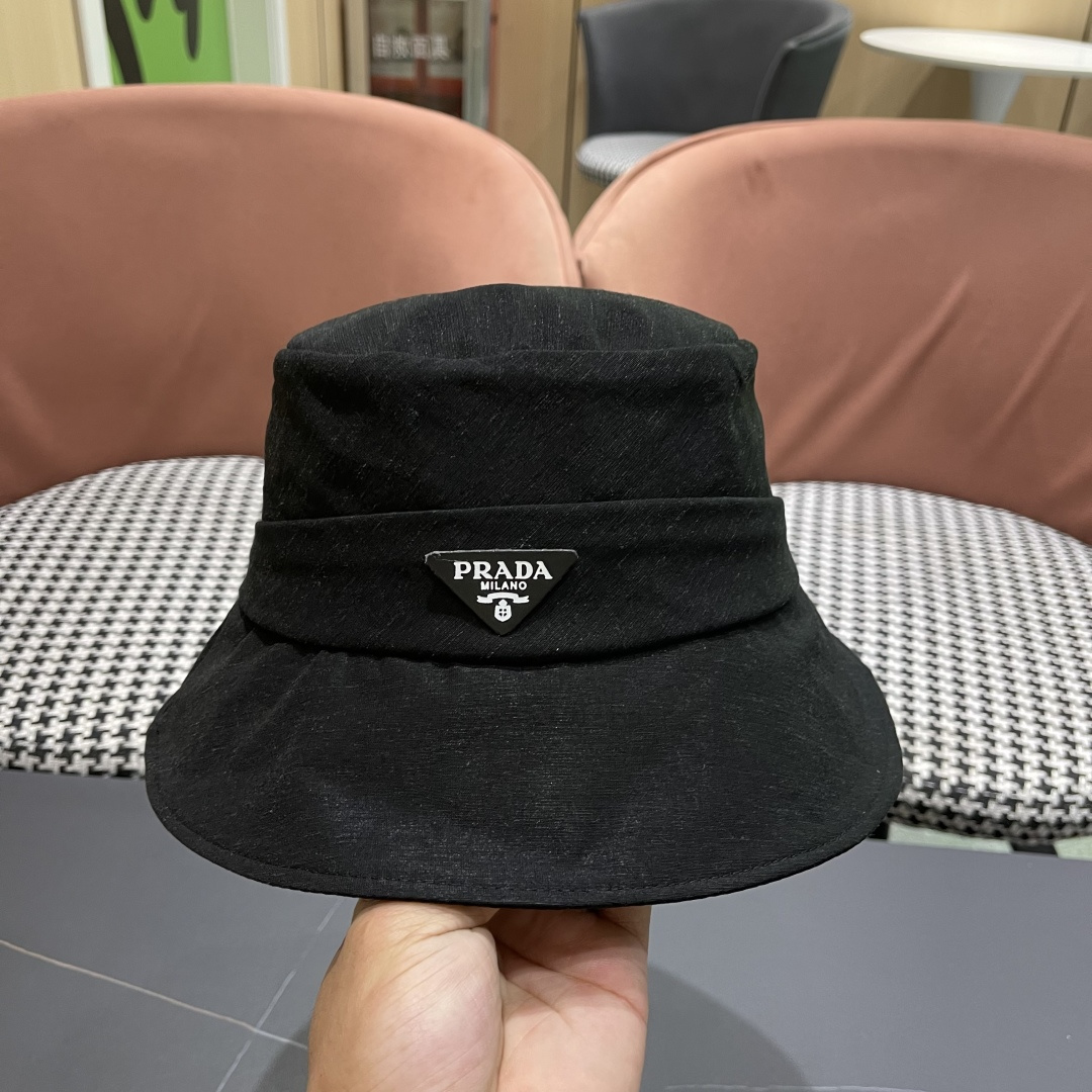 PRADA普拉达韩版2025新款纯色蝴蝶结渔夫帽子女春季时尚百搭防紫外线日系盆帽