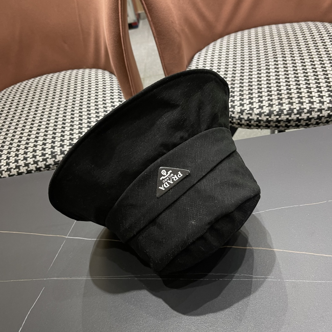 PRADA普拉达韩版2025新款纯色蝴蝶结渔夫帽子女春季时尚百搭防紫外线日系盆帽