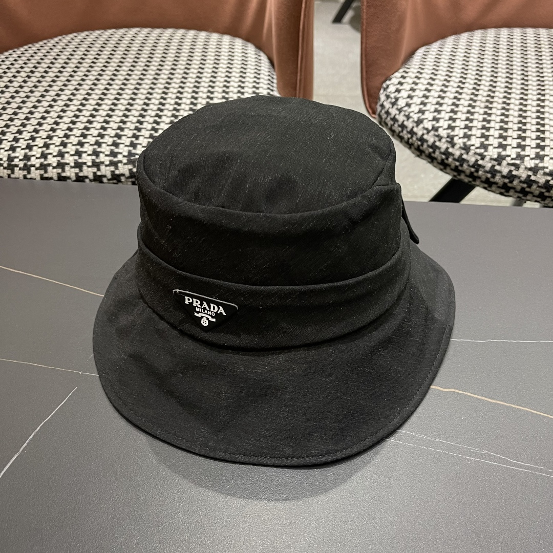 PRADA普拉达韩版2025新款纯色蝴蝶结渔夫帽子女春季时尚百搭防紫外线日系盆帽