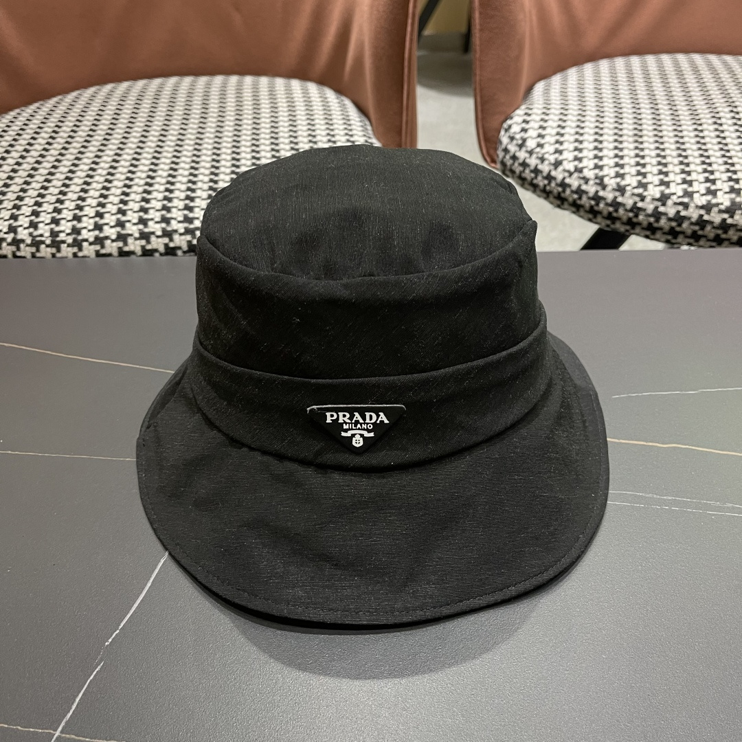 PRADA普拉达韩版2025新款纯色蝴蝶结渔夫帽子女春季时尚百搭防紫外线日系盆帽