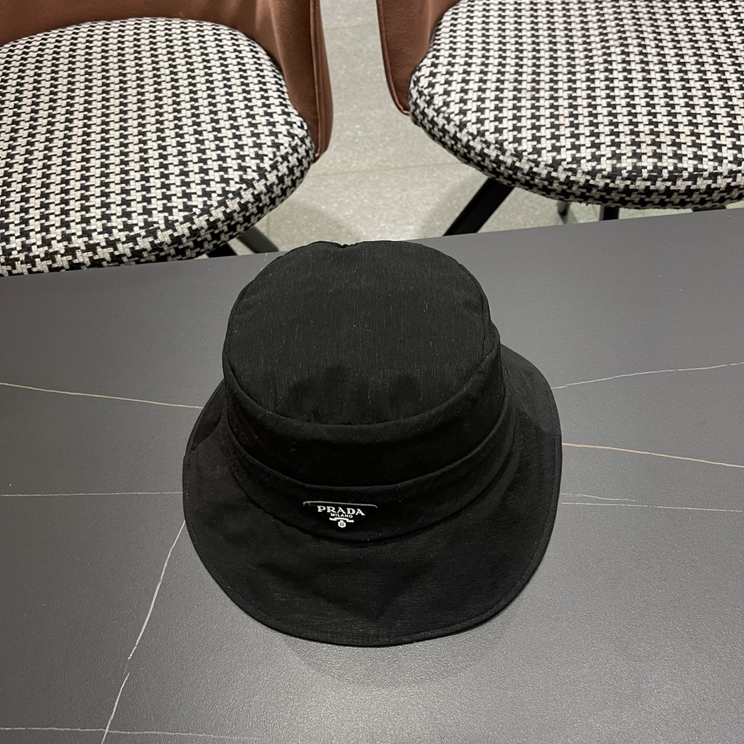 PRADA普拉达韩版2025新款纯色蝴蝶结渔夫帽子女春季时尚百搭防紫外线日系盆帽