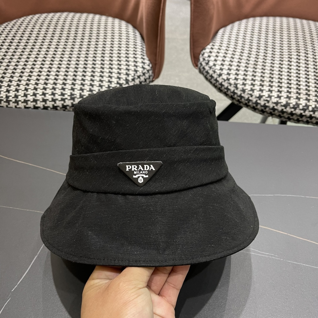 PRADA普拉达韩版2025新款纯色蝴蝶结渔夫帽子女春季时尚百搭防紫外线日系盆帽