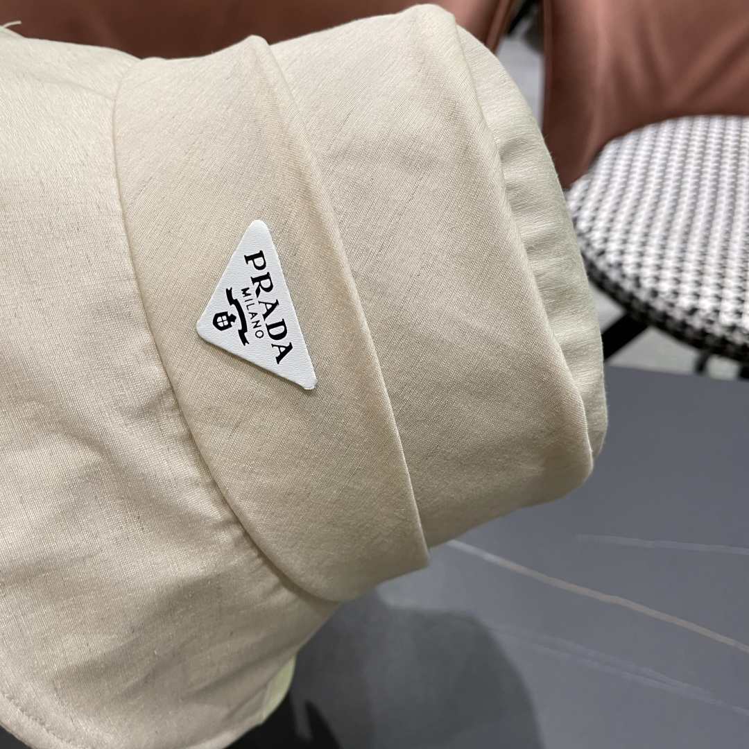 PRADA普拉达韩版2025新款纯色蝴蝶结渔夫帽子女春季时尚百搭防紫外线日系盆帽