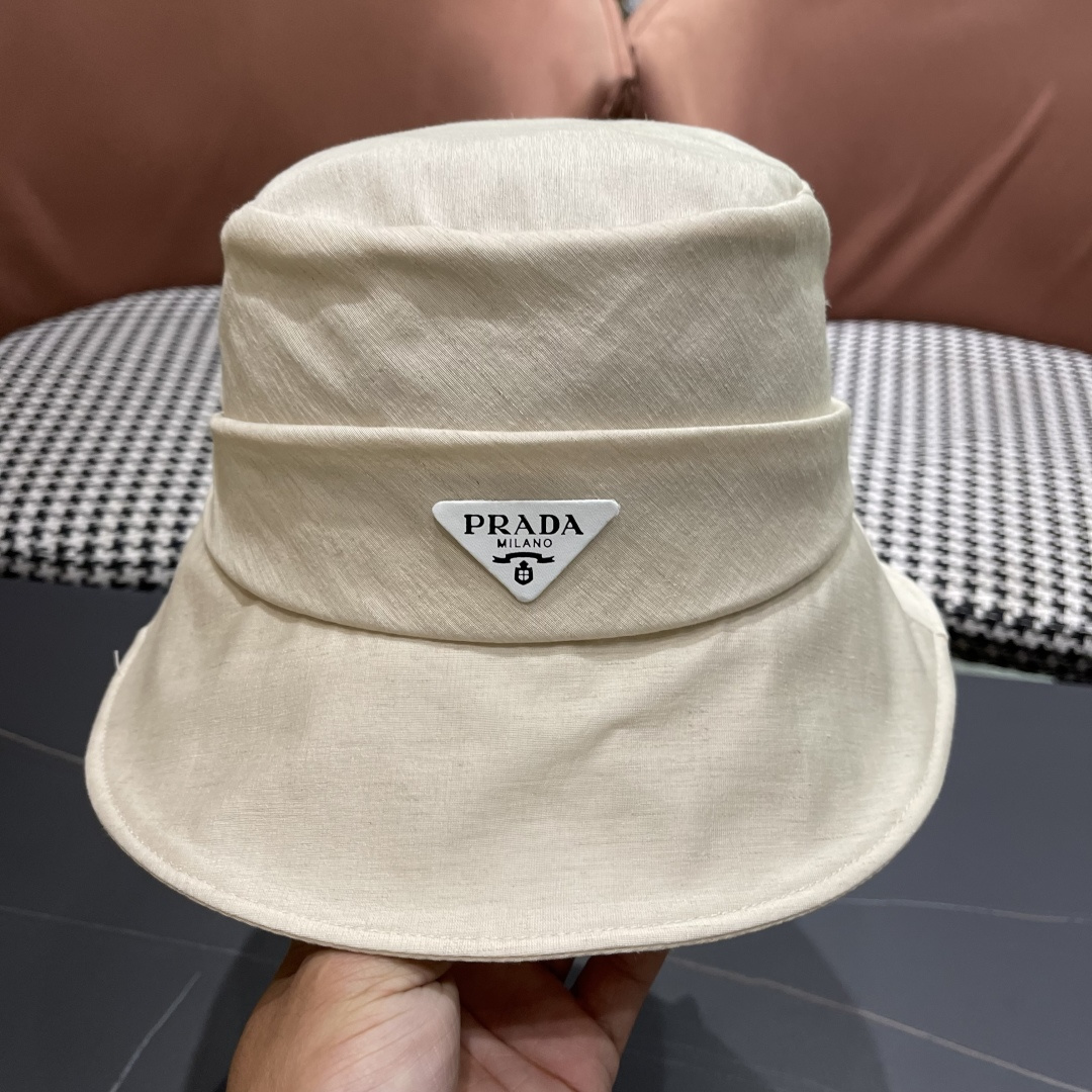 PRADA普拉达韩版2025新款纯色蝴蝶结渔夫帽子女春季时尚百搭防紫外线日系盆帽