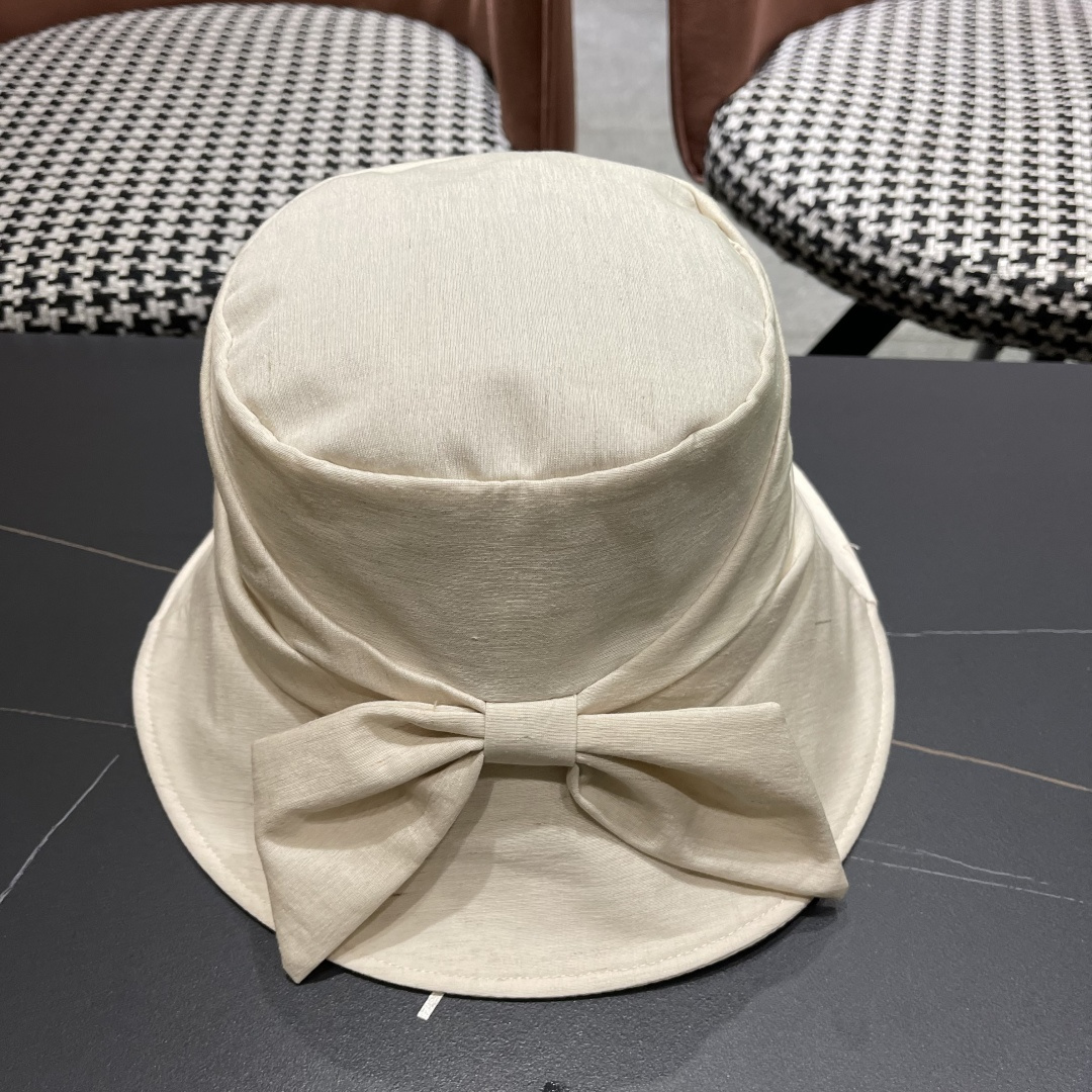 PRADA普拉达韩版2025新款纯色蝴蝶结渔夫帽子女春季时尚百搭防紫外线日系盆帽