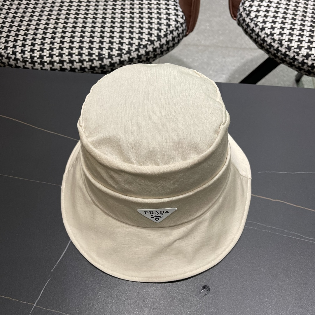 PRADA普拉达韩版2025新款纯色蝴蝶结渔夫帽子女春季时尚百搭防紫外线日系盆帽