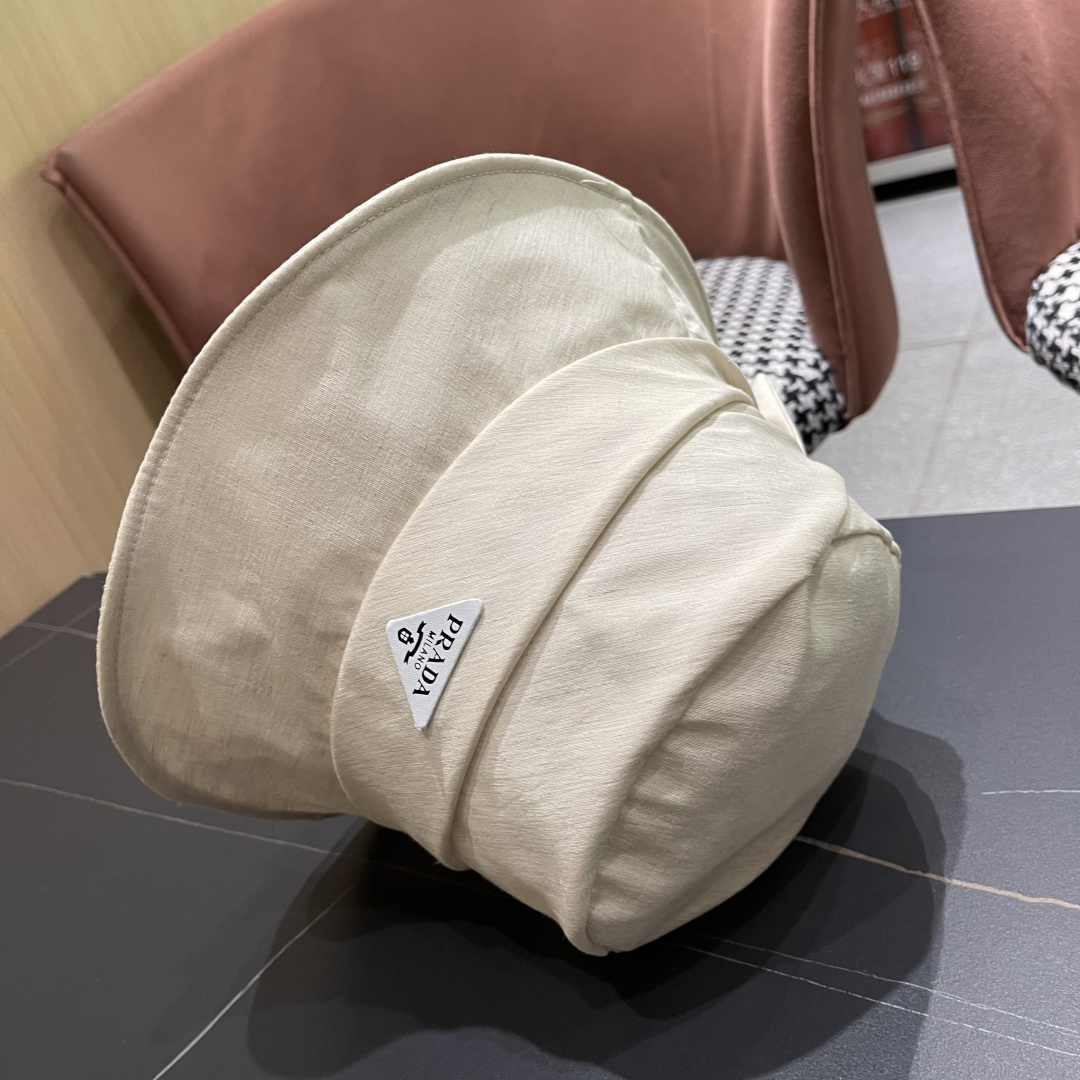 PRADA普拉达韩版2025新款纯色蝴蝶结渔夫帽子女春季时尚百搭防紫外线日系盆帽