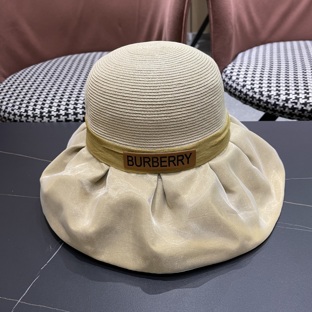  Burberry（巴宝莉）春夏欧根纱大蝴蝶结草帽遮阳帽女可
折叠蝴蝶结优雅出游度假渔夫帽