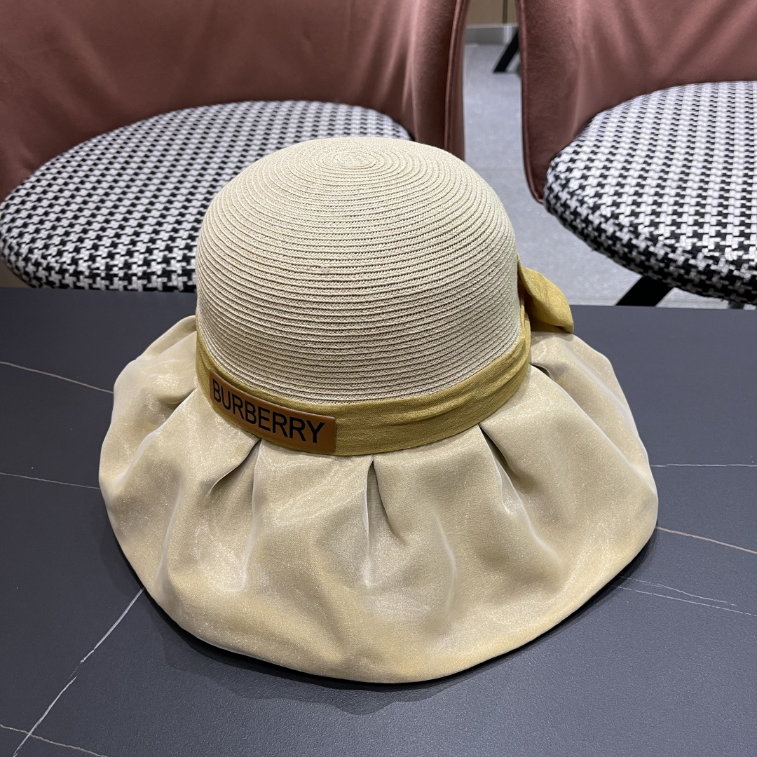  Burberry（巴宝莉）春夏欧根纱大蝴蝶结草帽遮阳帽女可
折叠蝴蝶结优雅出游度假渔夫帽