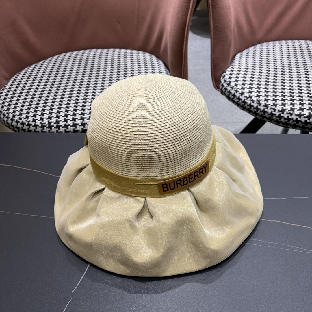  Burberry（巴宝莉）春夏欧根纱大蝴蝶结草帽遮阳帽女可
折叠蝴蝶结优雅出游度假渔夫帽